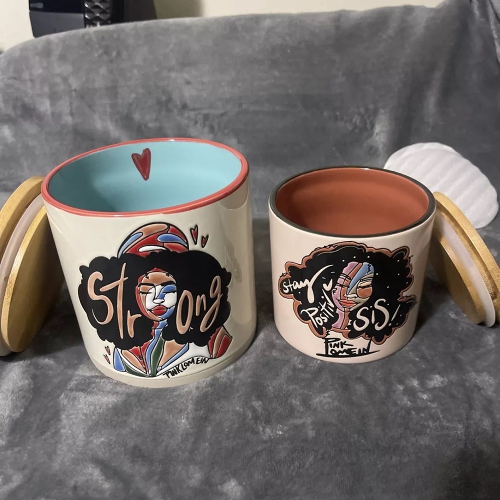 Pinklomein canister set duo large small pink lomein black art artist female new